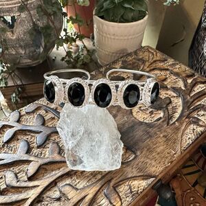 Black Spinel Gemstone Handmade Silver Cuff Bangle Bracelet